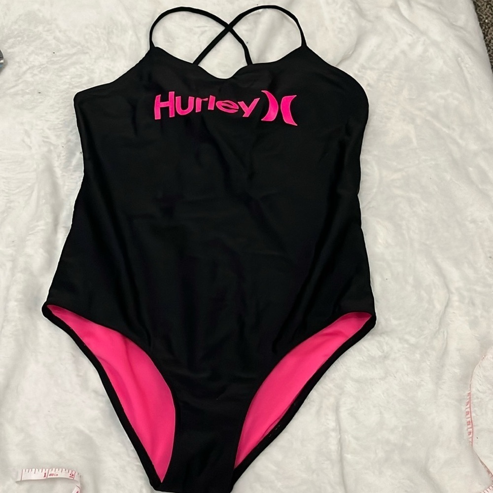 Hurley black/pink one piece bathing suit